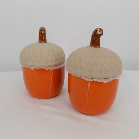 Set of 2 Ashland Heirloom Harvest Decorative Acorn Shaped Orange Container New - Picture 2 of 8